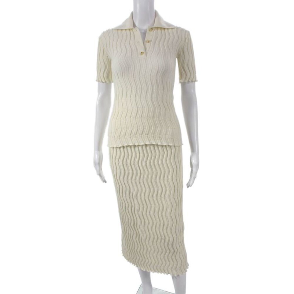 Bottega Veneta Womens Ivory Wool Geometric Midi Skirt Set Size 2XS